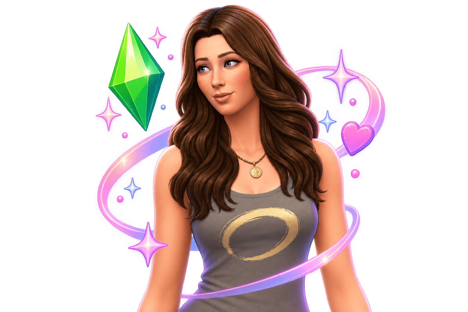Fergie, un Sim personalizado creado por Paulandia.sims, rodeada de un plumbob y destellos